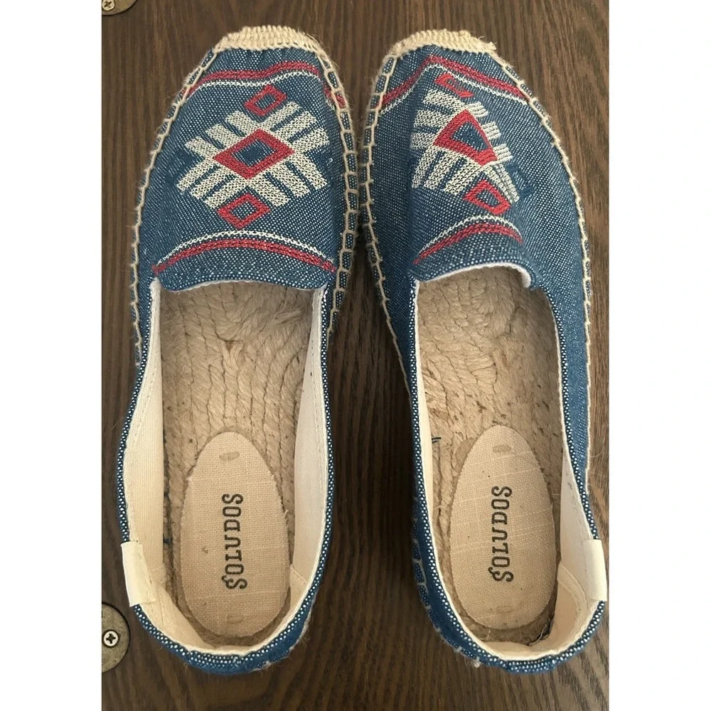 Soludos espadrilles blue canvas shoes Southwestern embroidered Size 8.5‎ Women's